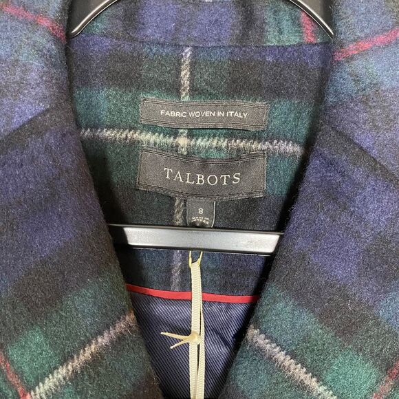 Talbots Womens Italian Wool Plaid Double Breasted Blazer Navy Green Tartan Sz 8 - Picture 4 of 10